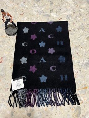 NWT Coach Women Stars Striped Print Wool Muffler Scarf